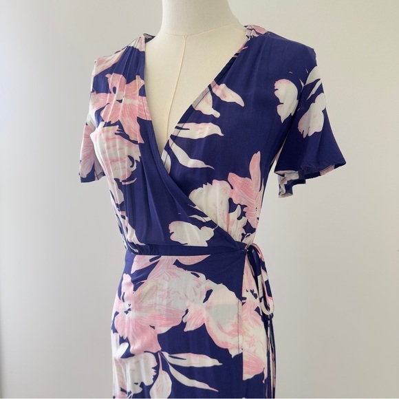 Lulus Azalea Regalia Navy Blue Floral Print Wrap Women's Maxi Dress XS - Picture 8 of 16